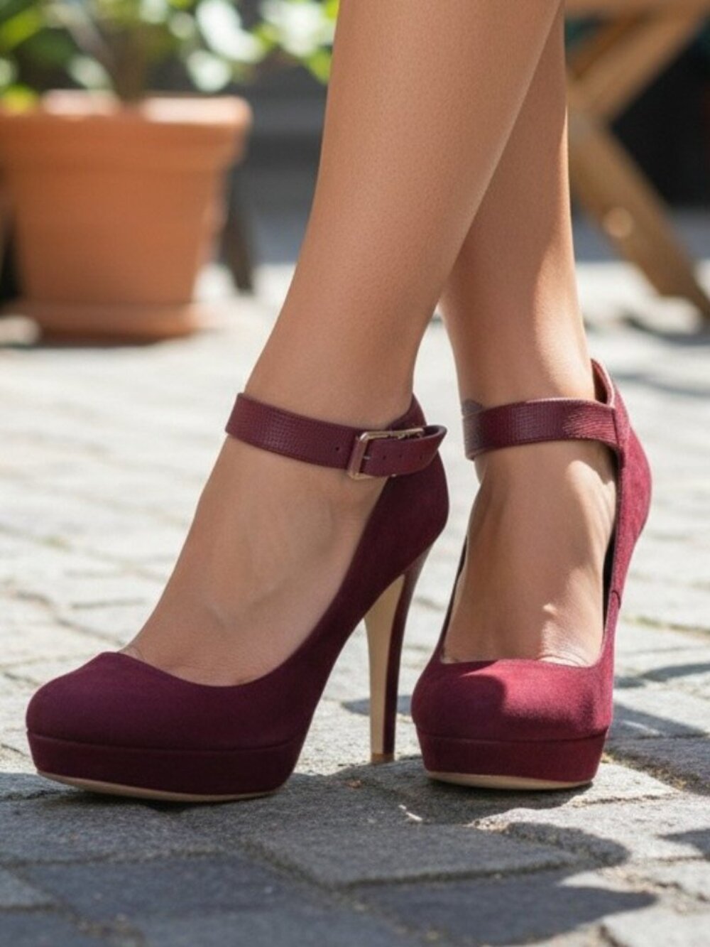 Penny Loves Kenny Burgundy Suede Snake Heels